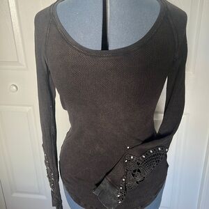 We the Free Free People thermal long sleeve lace cuff top